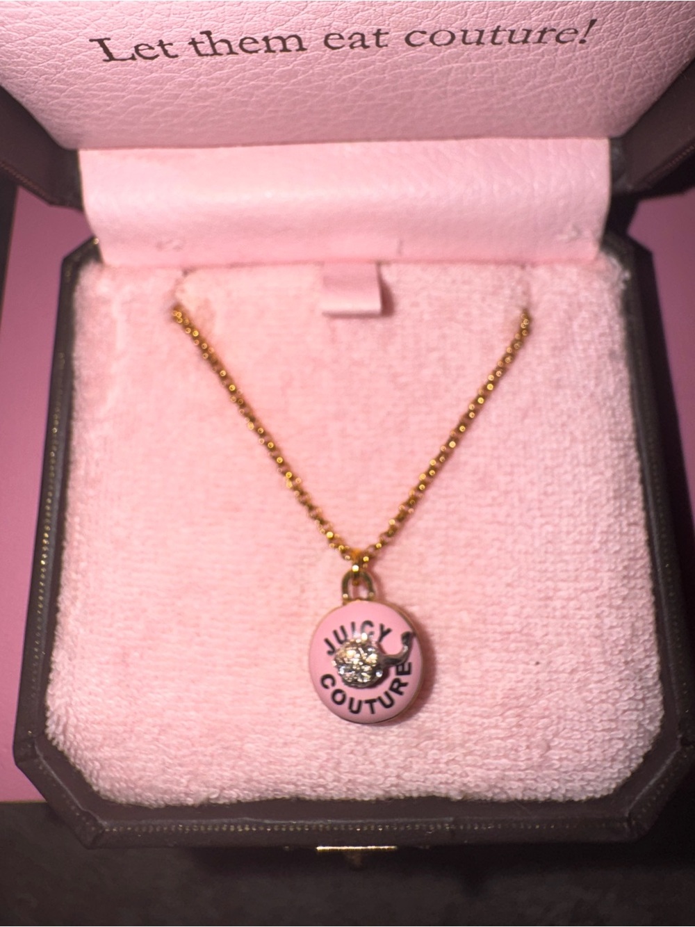Juicy Couture Pink Cupcake Pendant with Gold Chain Necklace